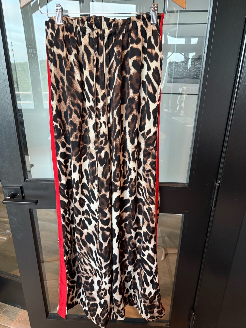 Q2 Leopard Print Maxi Skirt with Red Side Stripe